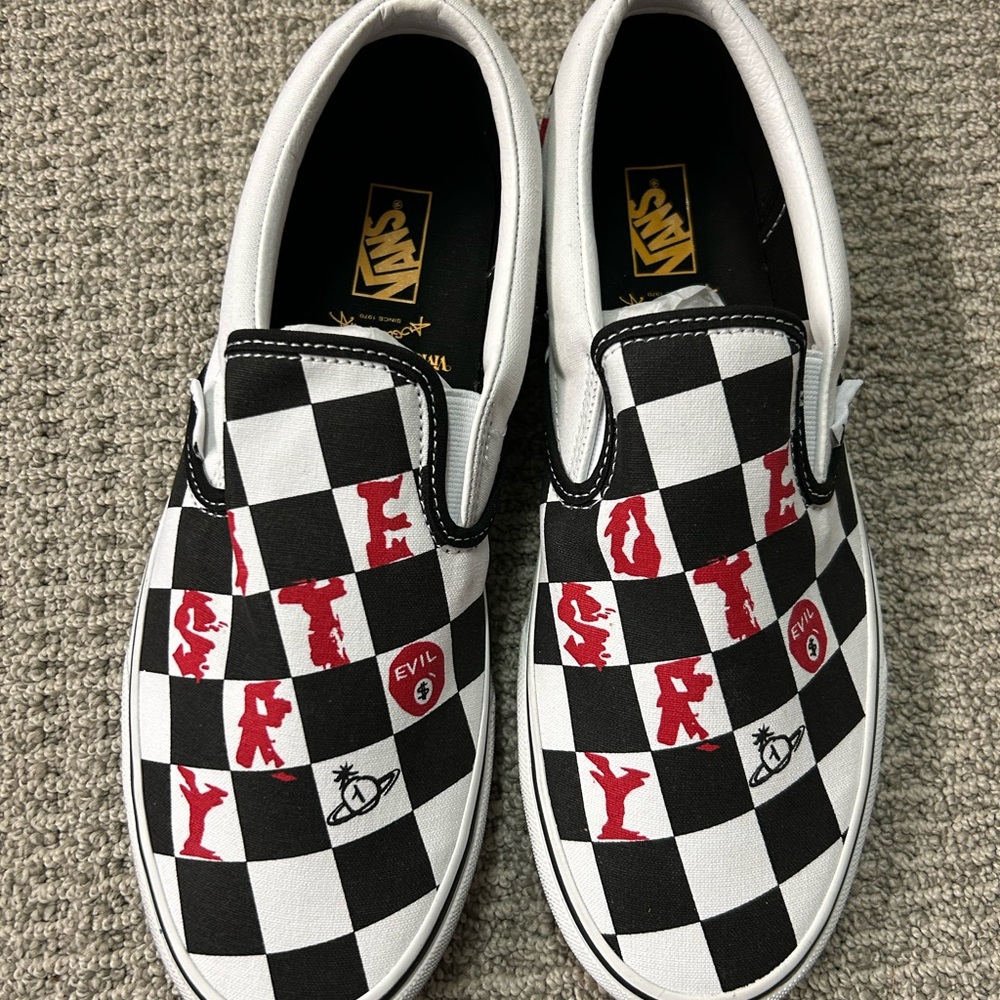 Vans Vivienne Westwood Check Slip ons, Women's 10.5, Mens 9